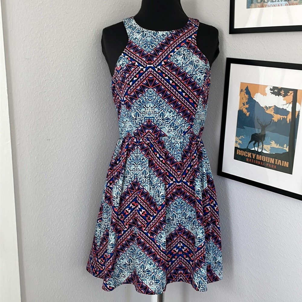 Socialite black, blue, and pink mini dress